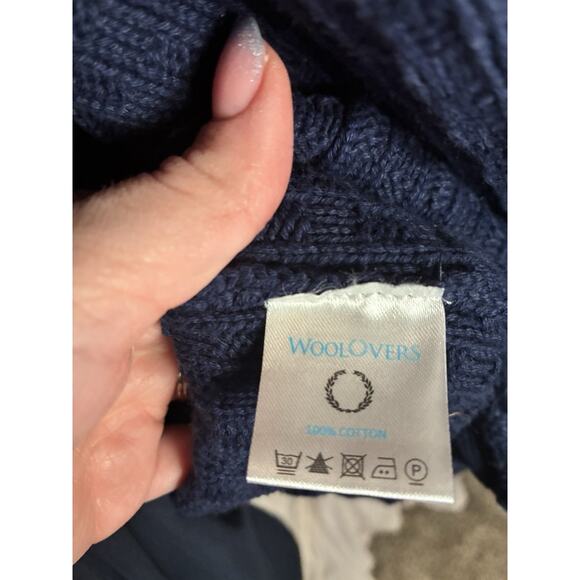 Woolovers Chunky long cardigan M navy Cable knit Cotton Pockets Boho Classic - Picture 5 of 6